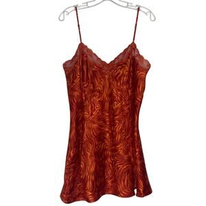 Victoria Secret orange tiger print lace trim slip chemise dress size Large